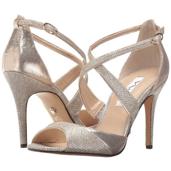 NEW NINA Women's Celosia Dress Sandal Taupe Reflective SZ 10 - Picture 2 of 16